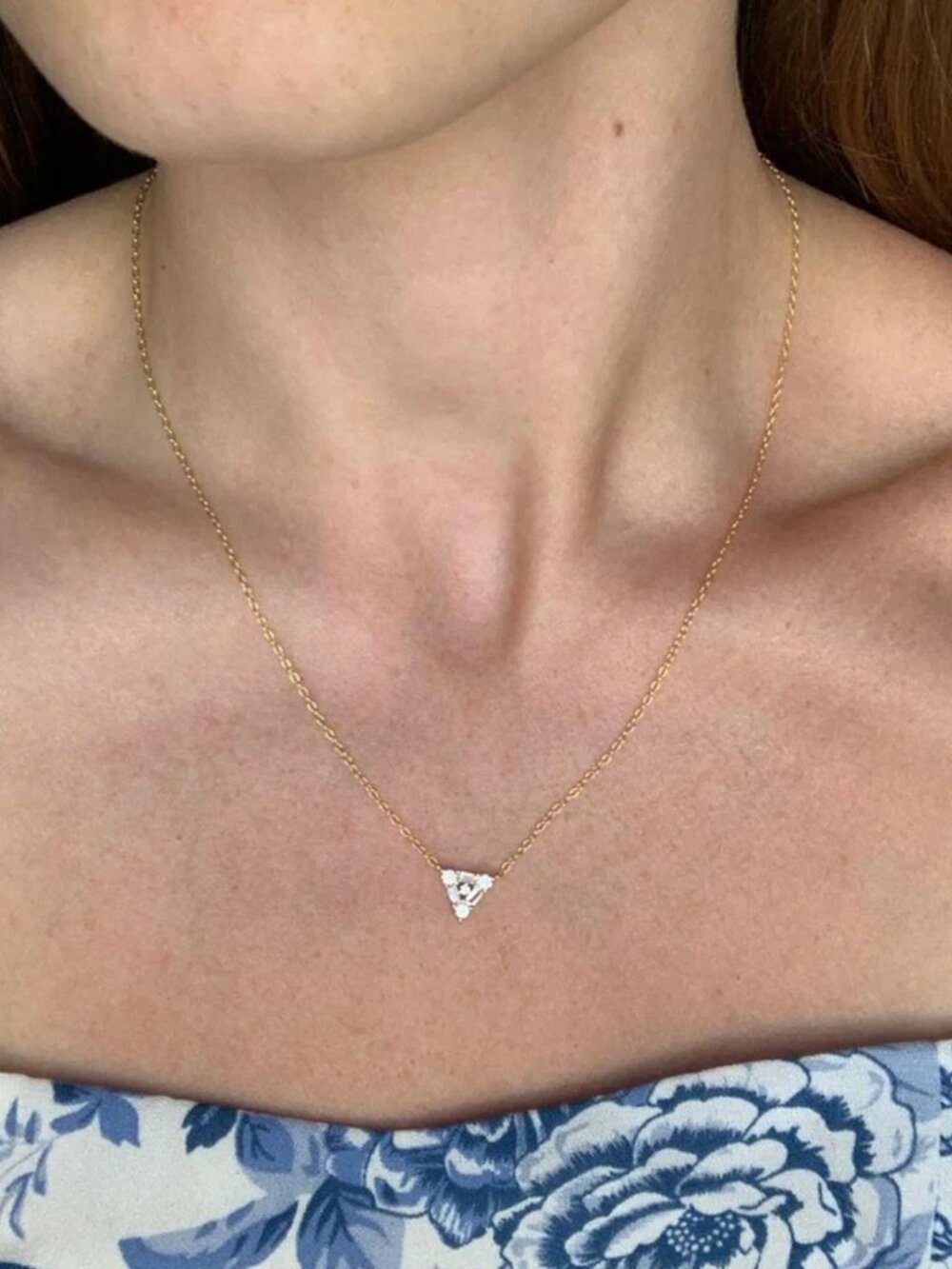 The Pamela silver plated gold dainty necklace cz pendant stones triangle